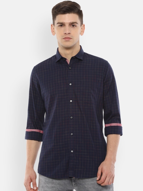 

Van Heusen Sport Men Navy Blue Slim Fit Checked Casual Shirt