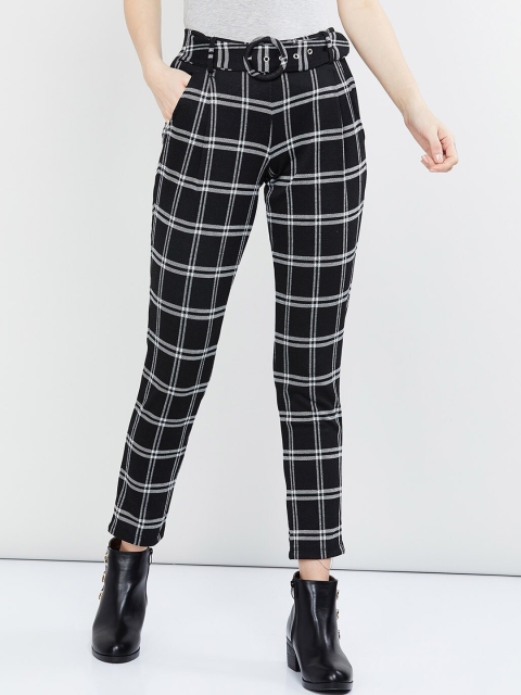 

max Women Black & White Regular Fit Checked Regular Trousers