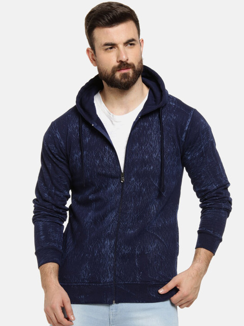

Campus Sutra Men Navy Blue Printed Hooded Sweatshirt