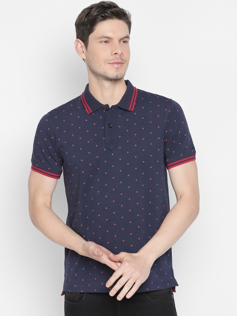 

Basics Men Navy Blue Printed Round Neck T-shirt
