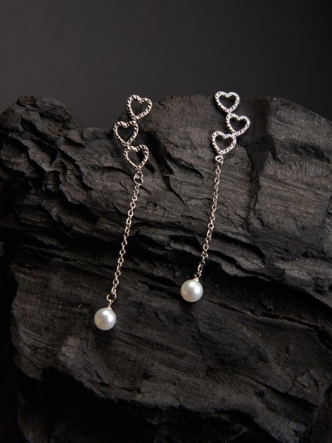 

ELLE Silver-Plated & White Pearl Studded Circular Designer Danglers Ear Cuff