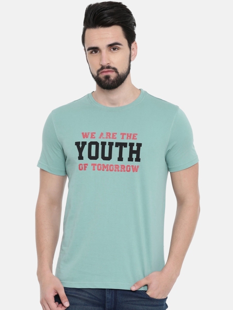 

IMYOUNG Men Blue Printed Round Neck T-shirt