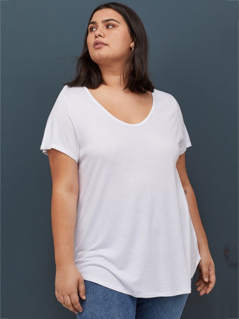 

H&M+ Women White Solid Jersey Top