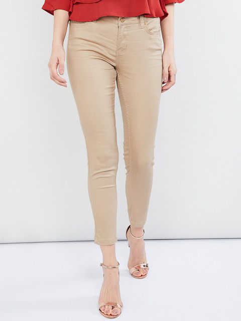 

max Women Beige Slim Fit Solid Regular Trousers