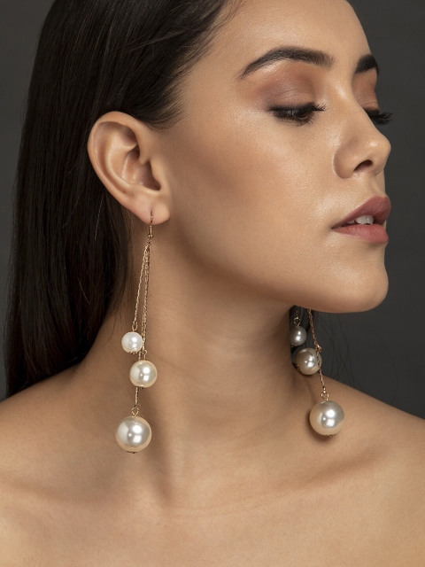 

DIVA WALK EXCLUSIVE Gold-Toned & White Contemporary Drop Earrings