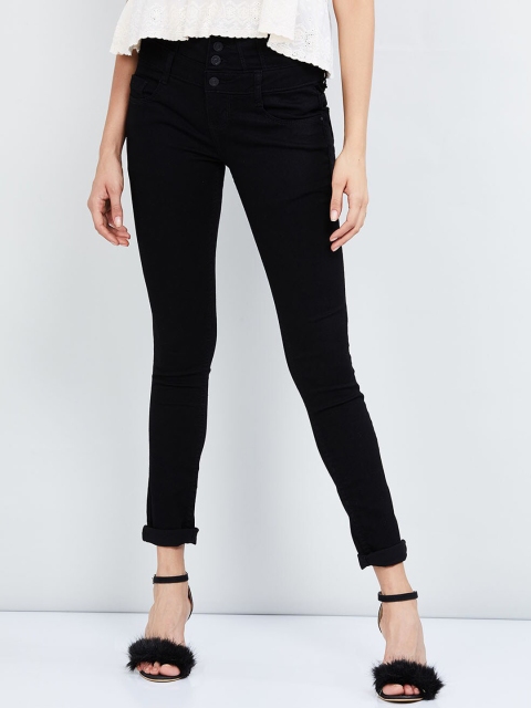 

max Women Black Skinny Fit Mid-Rise Clean Look Jeans
