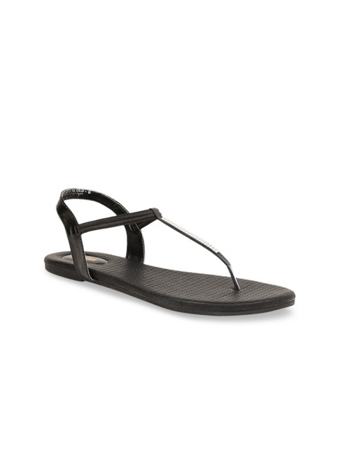 

Bata Women Black Solid PU T-Strap Flats
