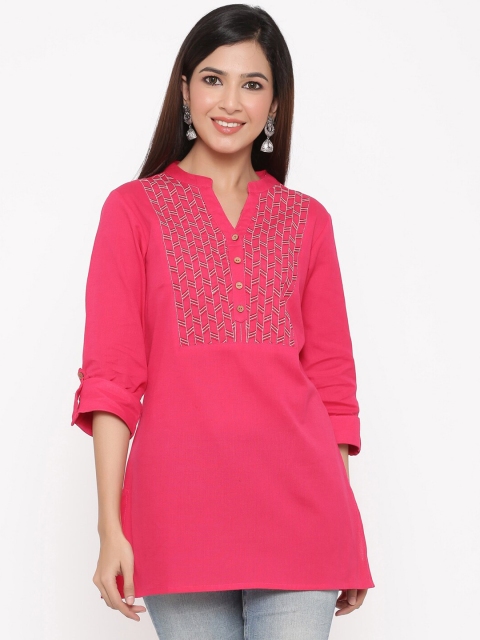 

Juniper Women Fuchsia & White Flex Embroidered Straight Kurti