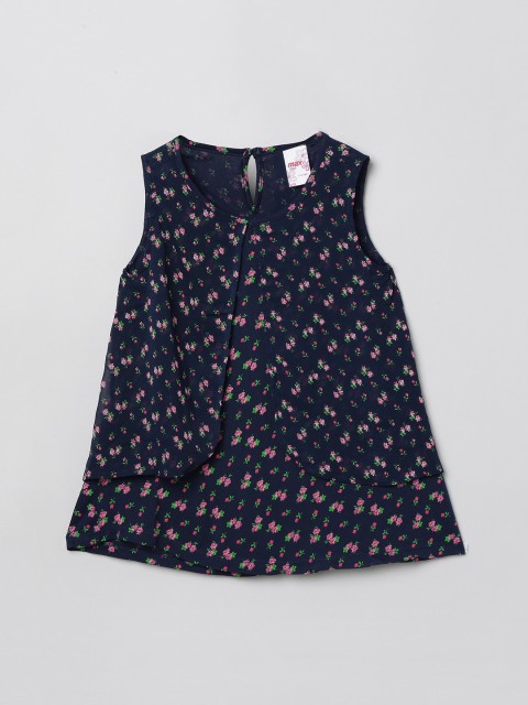 

max Girls Navy Blue Floral Print A-Line Top