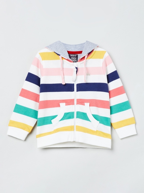 max Girls Multicoloured Striped Hooded Sweatshirt, Multi