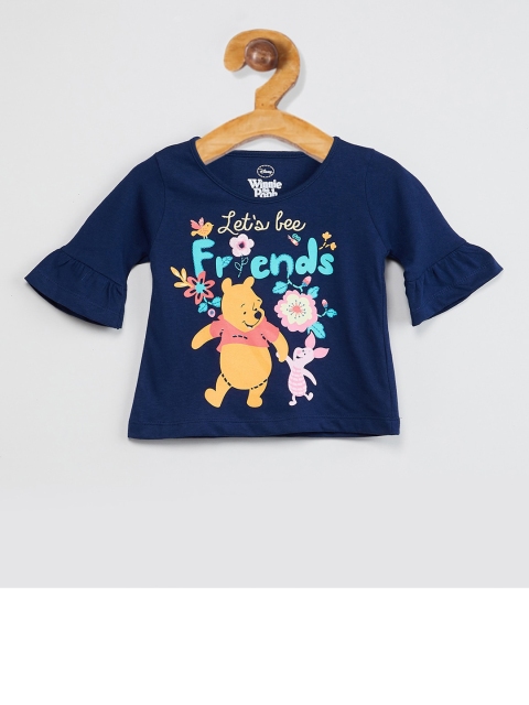 

max Girls Navy Blue & Yellow Printed Top
