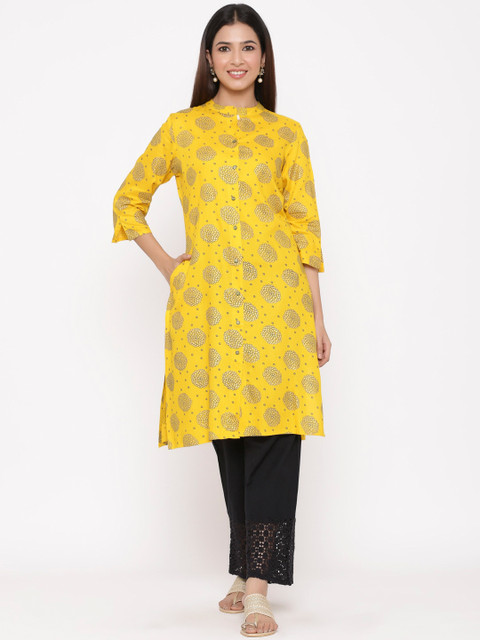 

Juniper Women Mustard & Gold-Toned Printed Straight Kurta