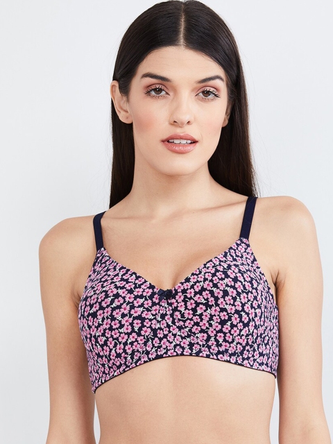 

max Navy Blue & Pink Floral Print Non-Wired Non Padded T-shirt Bra WIN19SCB04CNAVY
