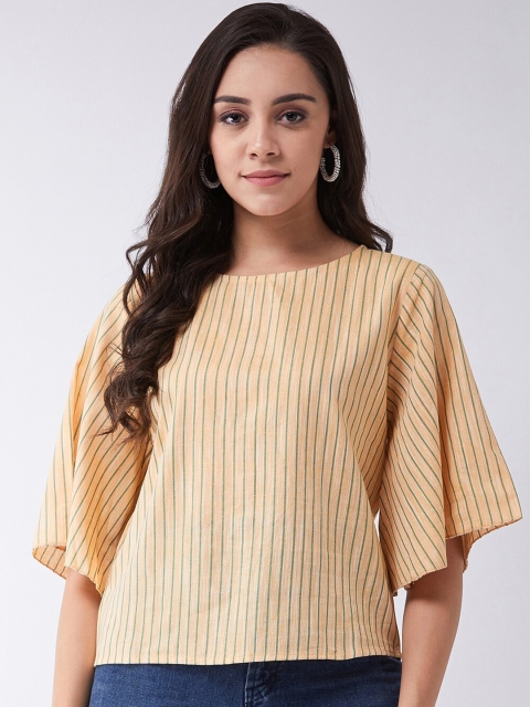 

InWeave Women Yellow Striped Pure Cotton Top
