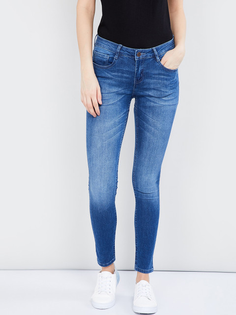 

max Women Blue Skinny Fit Mid-Rise Clean Look Stretchable Jeans