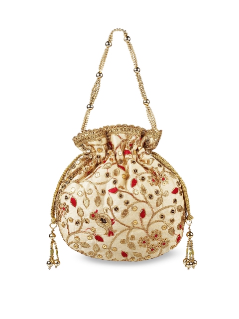 

Metro Gold-Toned & Red Embroidered Potli Clutch