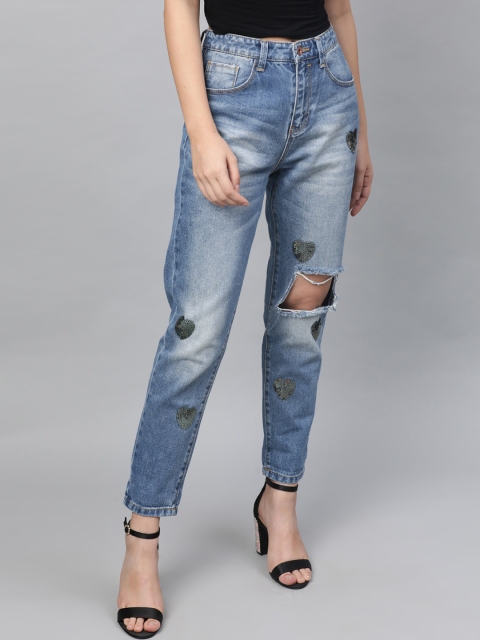 

STREET 9 Women Blue Relaxed Fit Mid-Rise Highly Distressed Stretchable Jeans