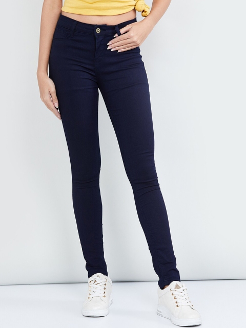 

max Women Navy Blue Solid Skinny-Fit Jeggings