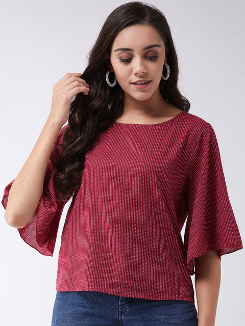 

InWeave Women Maroon Self Design Pure Cotton Top