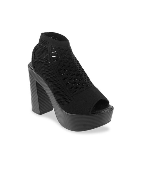 

Mochi Women Black Woven Design Peep Toes