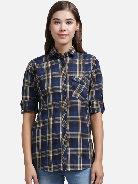 

The Dry State Women Blue & Yellow Slim Fit Checked Casual Shirt