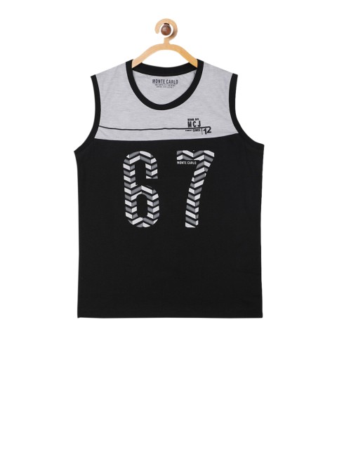 

Monte Carlo Boys Black & Off-White Printed Round Neck T-shirt