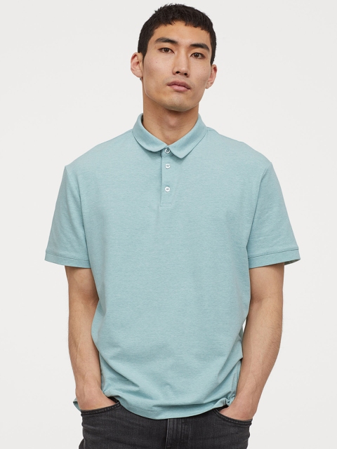 

H&M Men Turquoise Blue Polo Shirt Slim Fit
