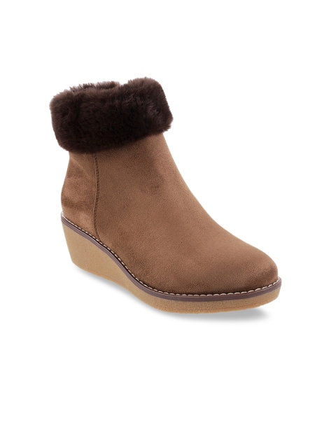 

Mochi Women Brown & Black Solid Heeled Boots