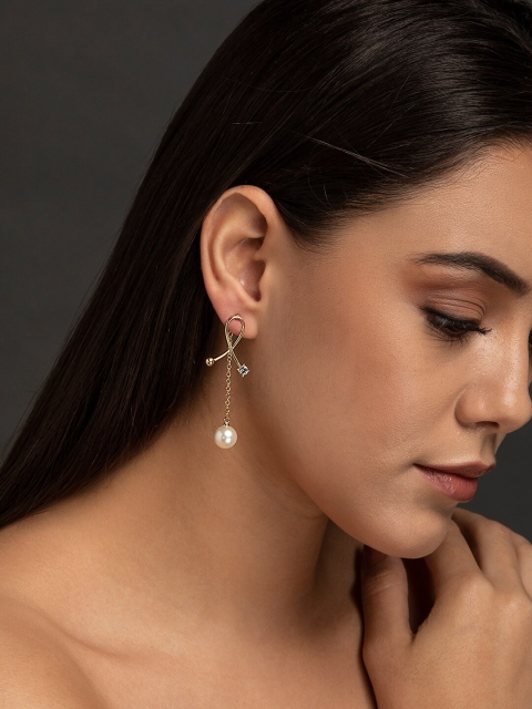 

ELLE Gold-Toned & White Contemporary Drop Earrings