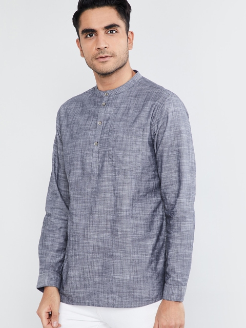 

max Men Grey & Navy Blue Solid Straight Kurta