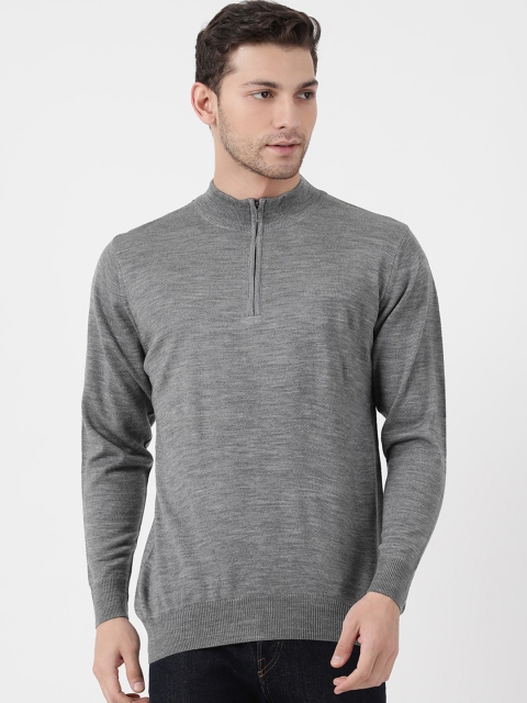 Monte Carlo Men Grey Solid Pullover Woolen Sweater