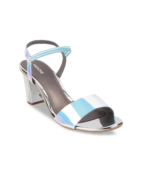 

Mochi Women Silver-Toned Solid Block Heels
