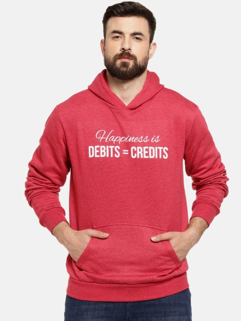 

Campus Sutra Men Rust Red & White Printed Hooded Sweatshirt