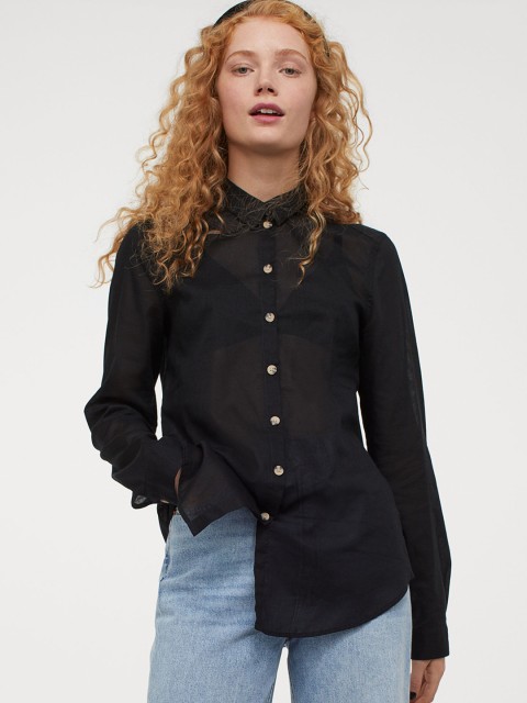 

H&M Women Black Solid Cotton Shirt