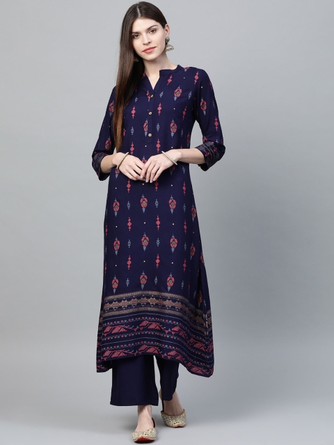 

ZIYAA Women Navy Blue & Pink Printed A-Line Kurta