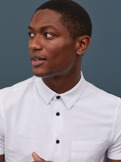 

H&M Men White Pique Shirt Muscle Fit