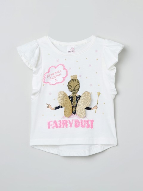 

max Girls White Printed High-Low Top