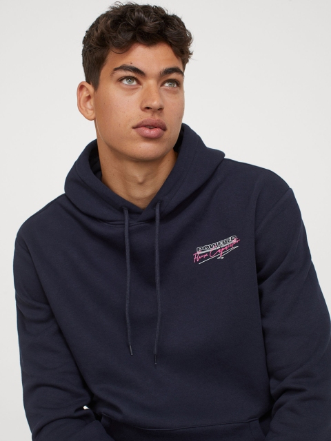 

H&M Men Navy Solid Hooded Sweatshirt, Navy blue