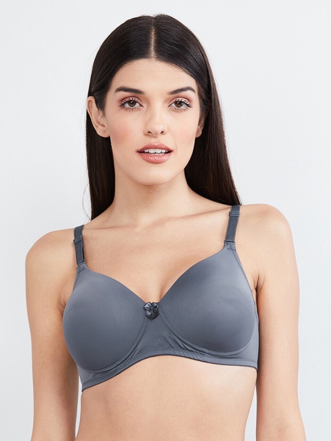 

max Grey Solid Non-Wired Lightly Padded T-shirt Bra WIN19PDNW07DOVE