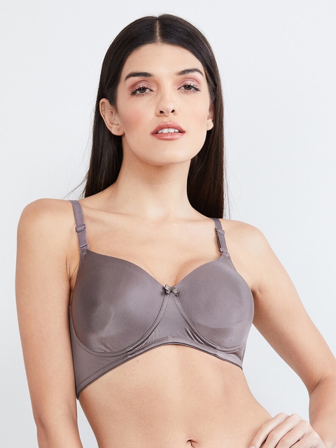 

max Grey Solid Non-Wired Lightly Padded T-shirt Bra