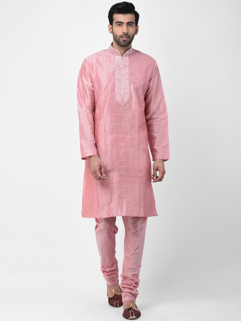 

SG LEMAN Men Pink Self Design Kurta with Churidar