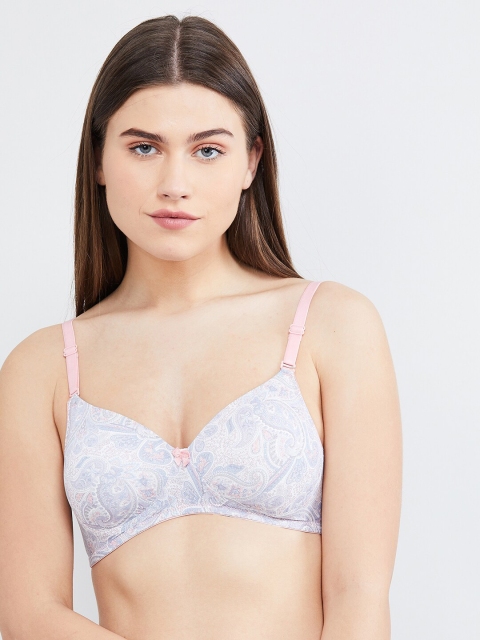 

max White & Grey Printed Non-Wired Lightly Padded T-shirt Bra PA19PDNW04IVORY