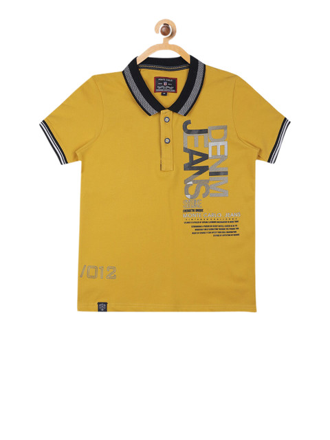 

Monte Carlo Boys Mustard Yellow Printed Polo Collar T-shirt