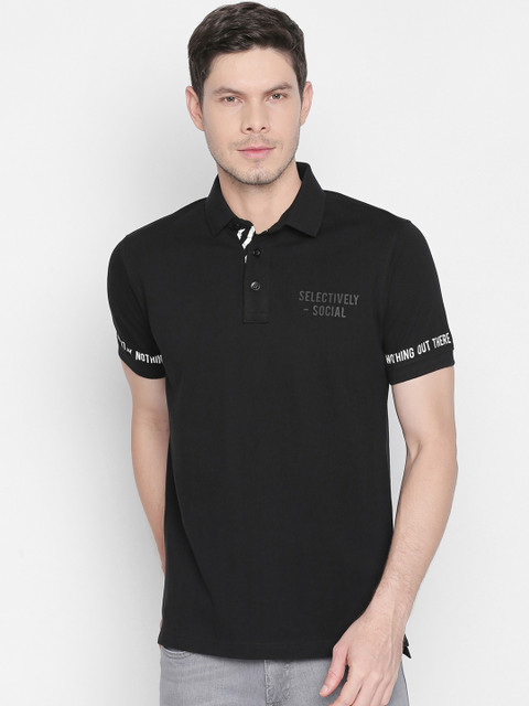 

Basics Men Black Solid Polo Collar T-shirt