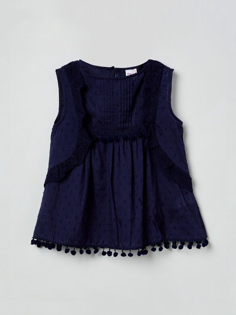 

max Girls Navy Blue Solid A-Line Pure Cotton Top