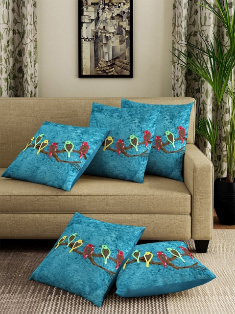 

DREAM WEAVERZ Blue Set of 5 Embellished Square Cushion Covers
