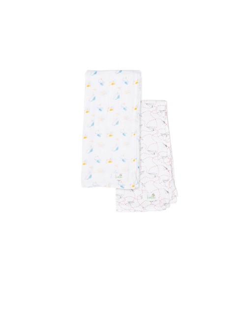 

Keebee Kids Set of 2 White Printed 150 GSM Organic Cotton Muslin Towels