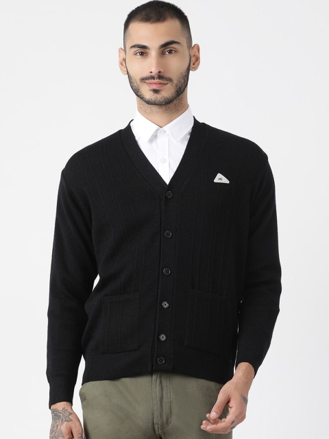 

Monte Carlo Men Black Self Design Woolen Cardigan Sweater