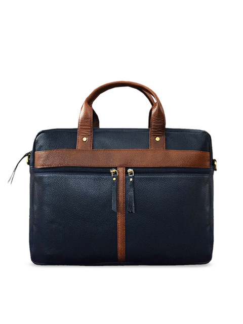 

ABYS Unisex Navy Blue Solid Genuine Leather 15 Inch Laptop Bag