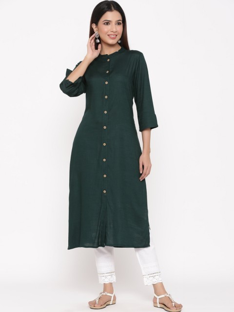

Juniper Women Green Solid A-Line Kurta